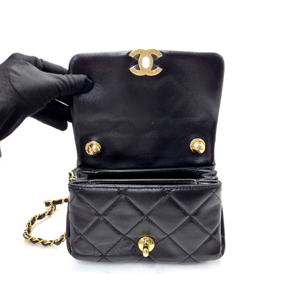 Chanel Mini Flap Bag Shiny Resistant Lambskin Leather Ghw (Black)