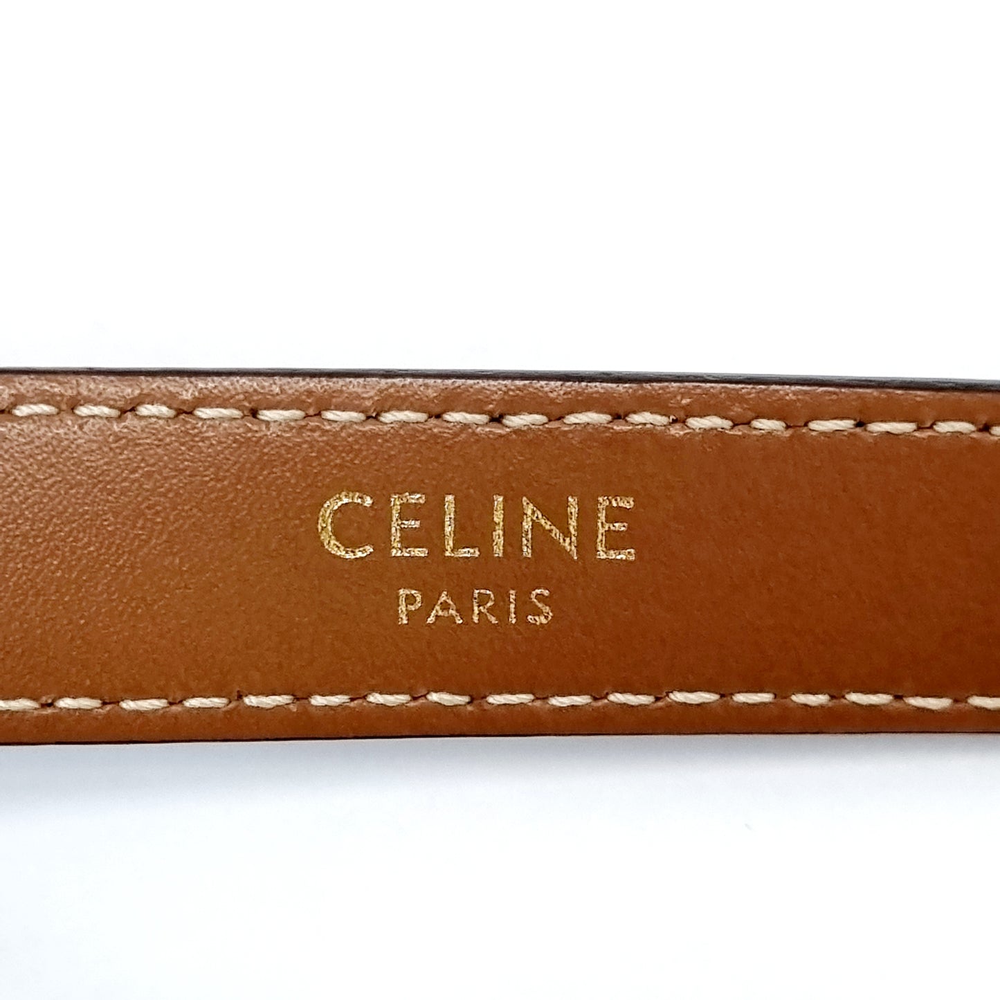 Celine Belt Triomphe Small Canvas & Leather Ghw (Tan/Brown)