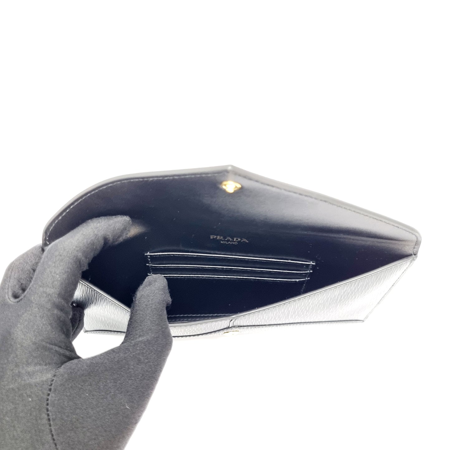 Prada 1MF175 Vitello Move Envelope Wallet Ghw (Black)