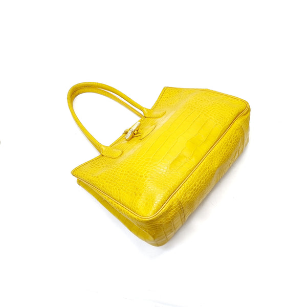 Longchamp Roseau Croc Embossed Leather Shoulder Bag Ghw (Yellow)