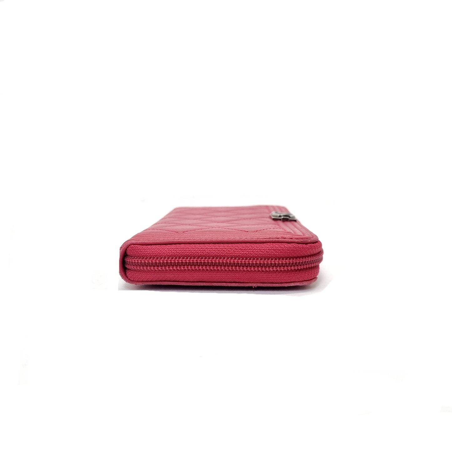 Chanel Boy Zippy Wallet Lambskin Shw (Red)