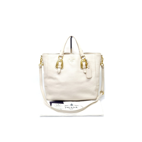 Prada Vitello Daino Tote Bag Ghw (Cream Off White)