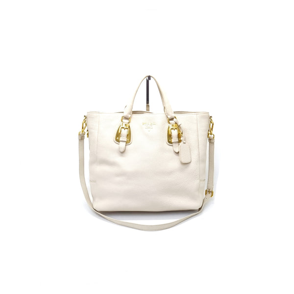 Prada Vitello Daino Tote Bag Ghw (Cream Off White)