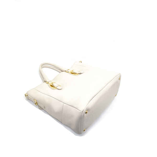 Prada Vitello Daino Tote Bag Ghw (Cream Off White)