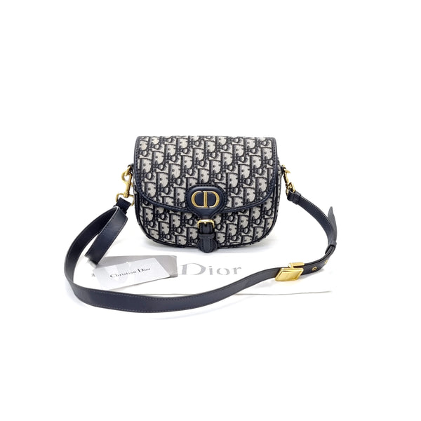 Christian Dior Bobby Medium Sling Bag Ghw (Blue Oblique Jacquard)