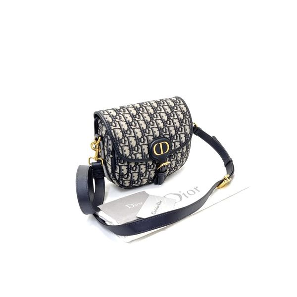 Christian Dior Bobby Medium Sling Bag Ghw (Blue Oblique Jacquard)