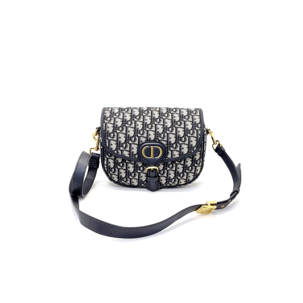 Christian Dior Bobby Medium Sling Bag Ghw (Blue Oblique Jacquard)