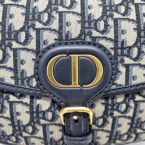 Christian Dior Bobby Medium Sling Bag Ghw (Blue Oblique Jacquard)