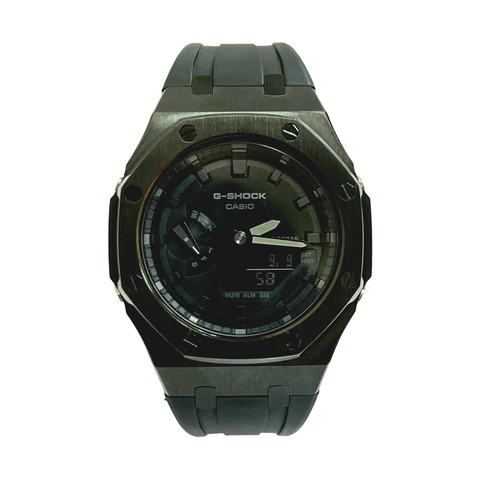 G-SHOCK Watch Casio Stainless Steel Casing & Black Rubber Clip Strap (Black)