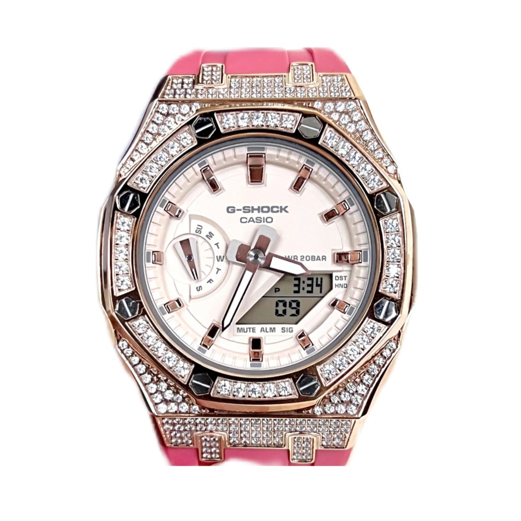 G-SHOCK Watch Casio Rose Gold Stainless Steel Case W/Pink Rubber Clip Strap