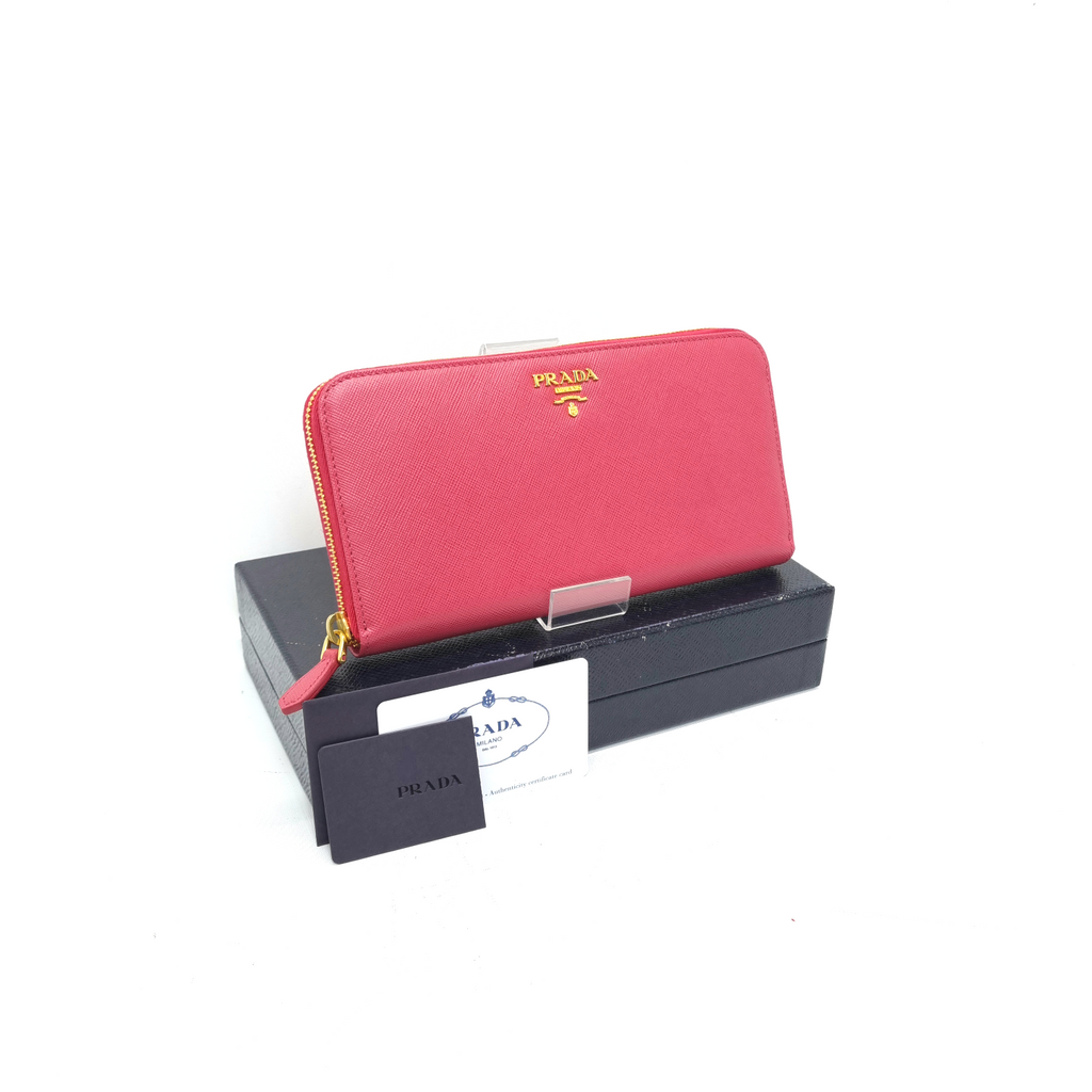 Prada 1M0506 Saffiano Zippy Wallet Ghw Peonia Pink ValiseLaBel