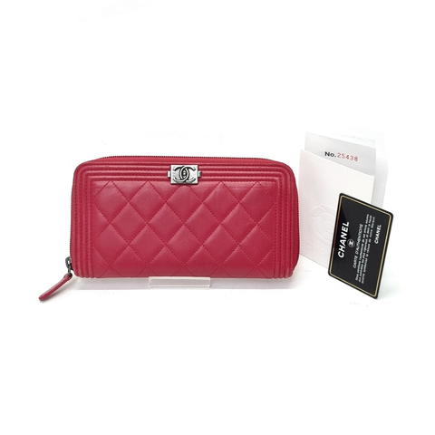 Chanel Boy Zippy Wallet Lambskin Shw (Red)