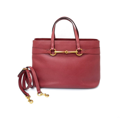 Gucci Horsebit 2 Way Safiano Leather Tote Bag Ghw (Bordeaux)