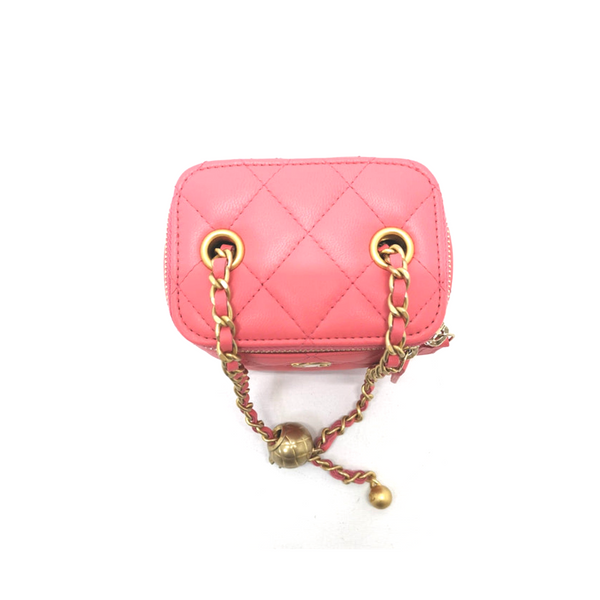 Chanel Vanity Small Classic Lambskin with Antique Ball Ghw (Coral Pink)