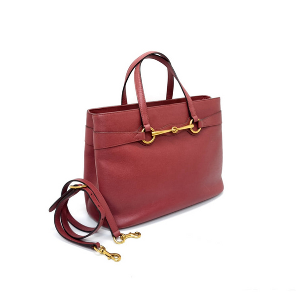 Gucci Horsebit 2 Way Safiano Leather Tote Bag Ghw (Bordeaux)