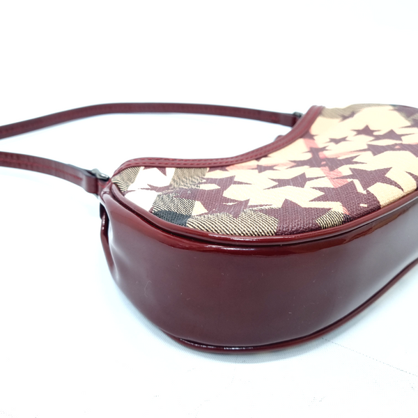 Burberry Pochette Nova Stars Mini Canvas Patent Leather Gunmetal (Burgundy/Beige)