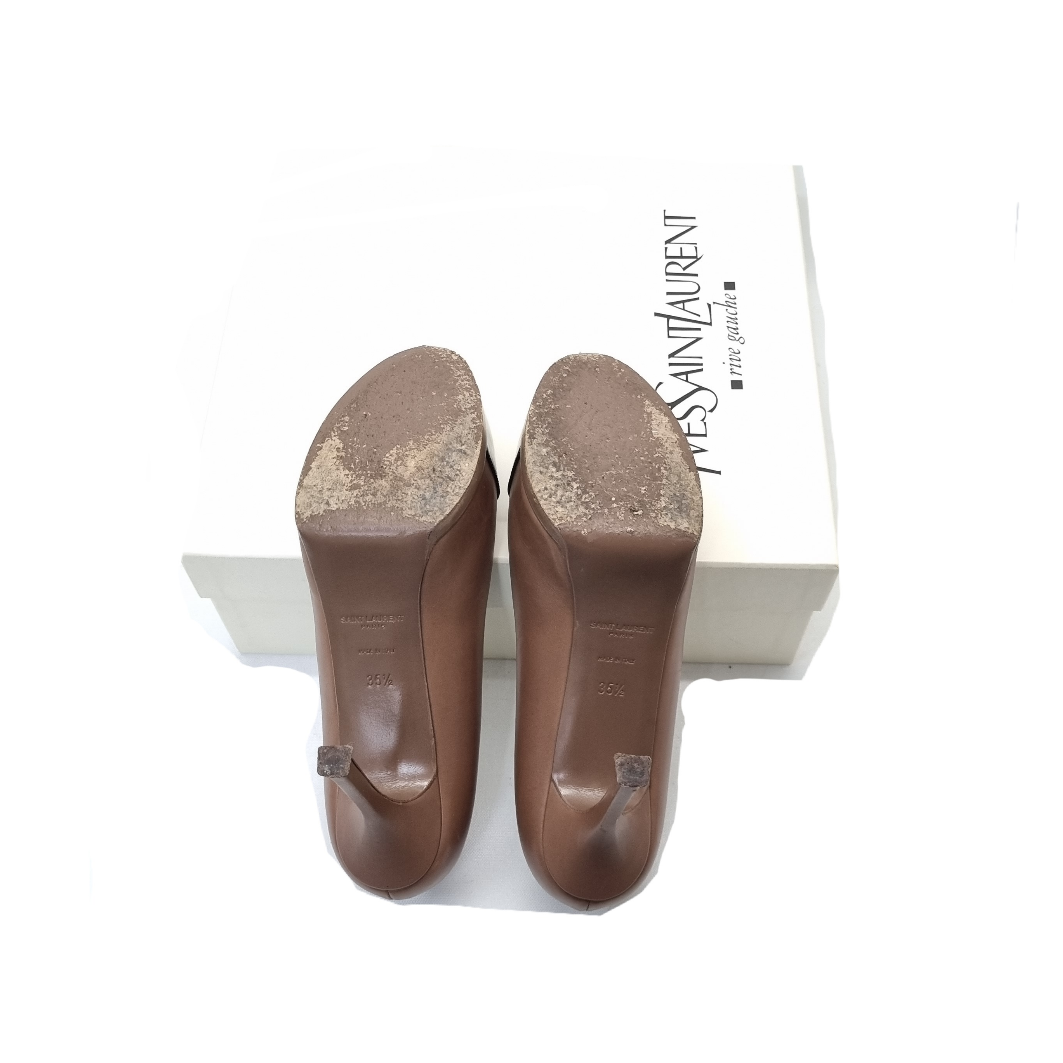 YSL Tribtoo Platform Pumps Patent Leather (Black/Brown)