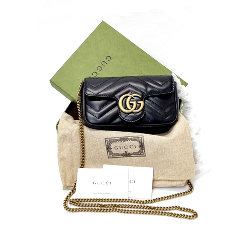 Gucci GG Marmont Matelasse Super Mini Flap Ghw (Black)