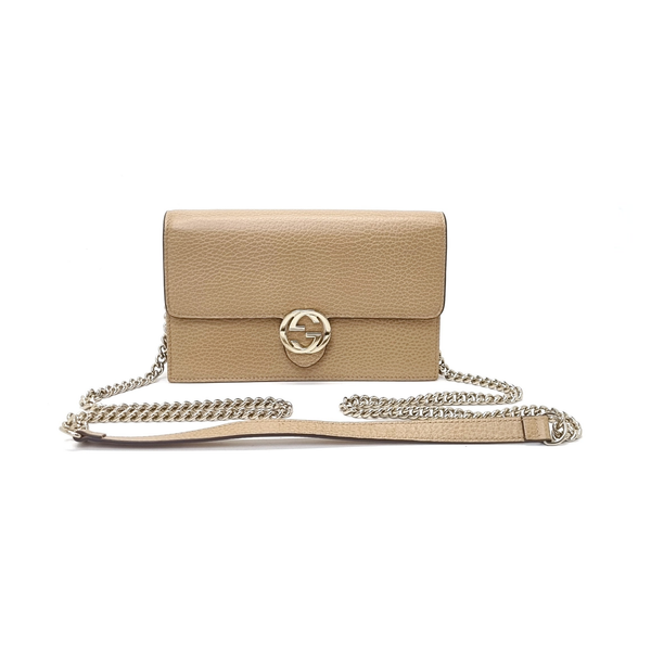 Gucci GG Interlocking Leather Wallet On Chain Ghw (Brown)