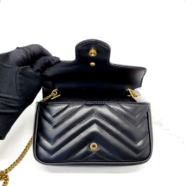 Gucci GG Marmont Matelasse Super Mini Flap Ghw (Black)