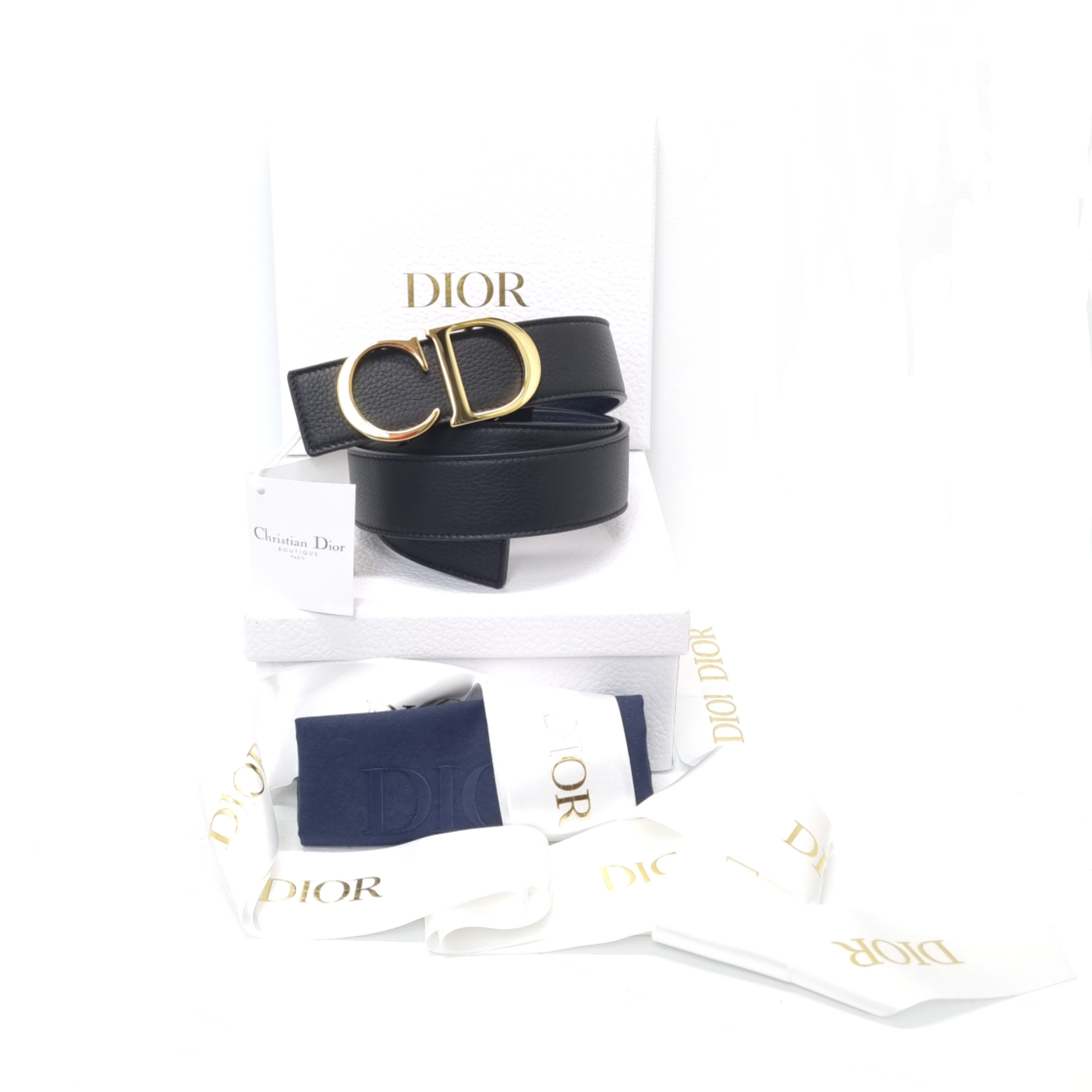 Christian Dior Men Reversible Grained Calfskin Leather Belt Ghw