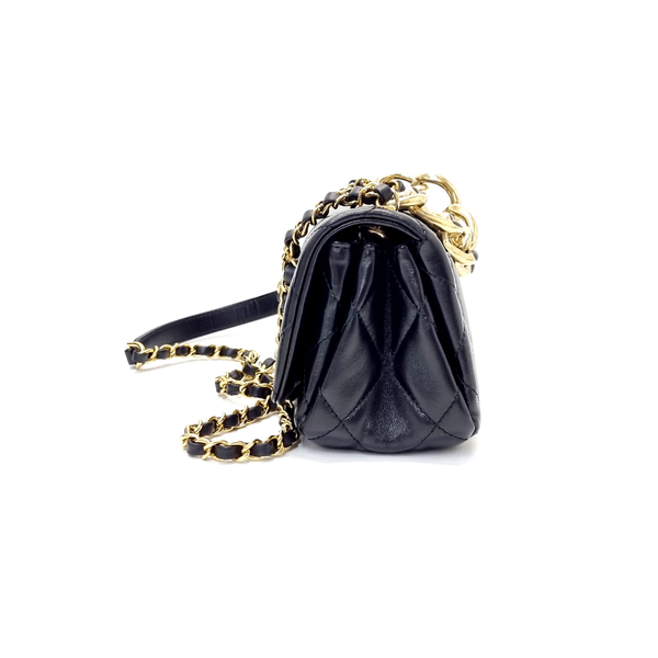 Chanel Mini Flap Bag Shiny Resistant Lambskin Leather Ghw (Black)