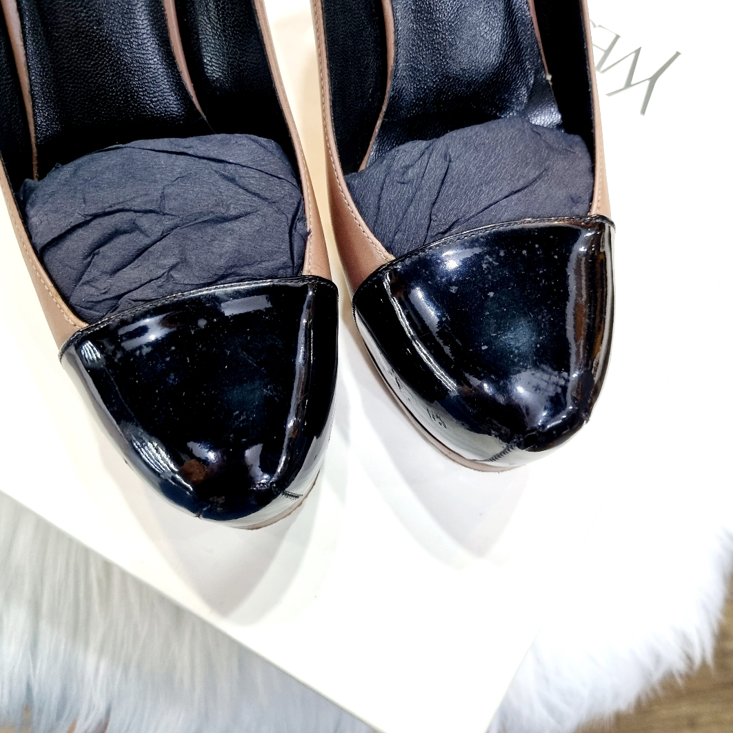 YSL Tribtoo Platform Pumps Patent Leather (Black/Brown)