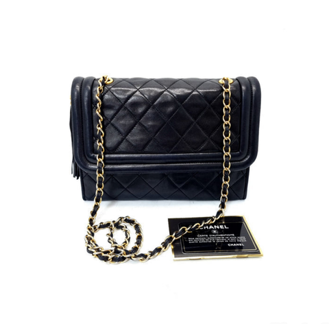 Chanel Vintage Quilted Flap With Tassel Lambskin Ghw (Black)