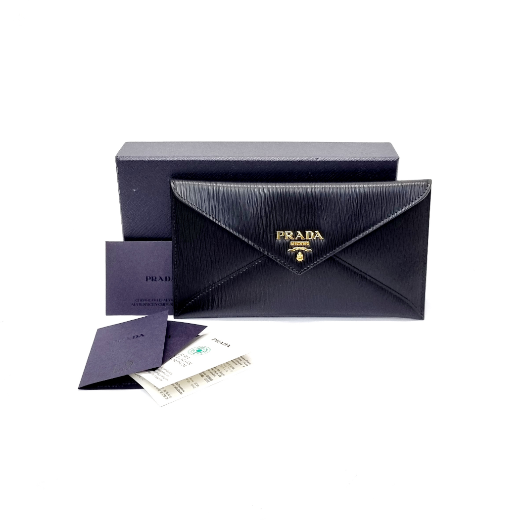 Prada 1MF175 Vitello Move Envelope Wallet Ghw (Black
