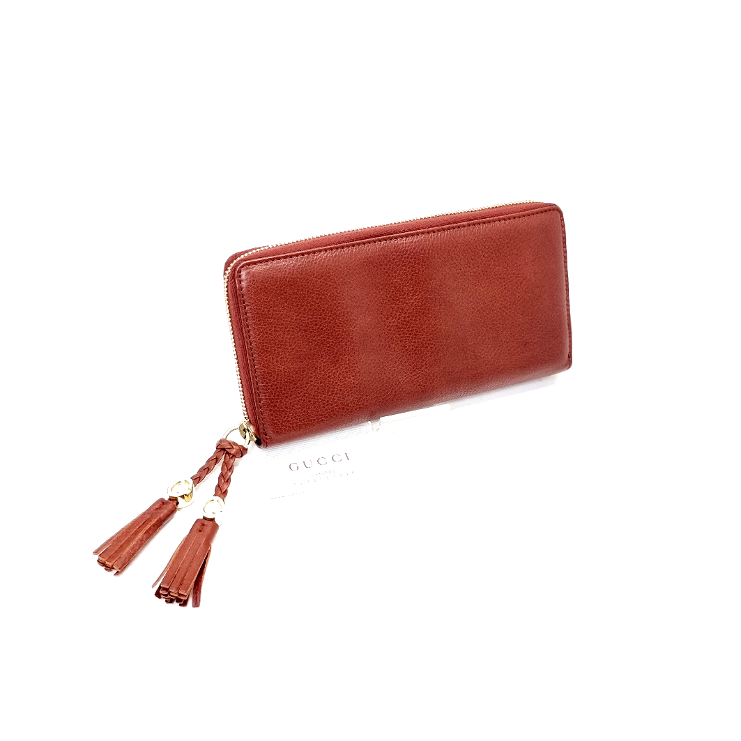 Gucci Zip Around Tassle Leather Wallet Ghw (Brown)