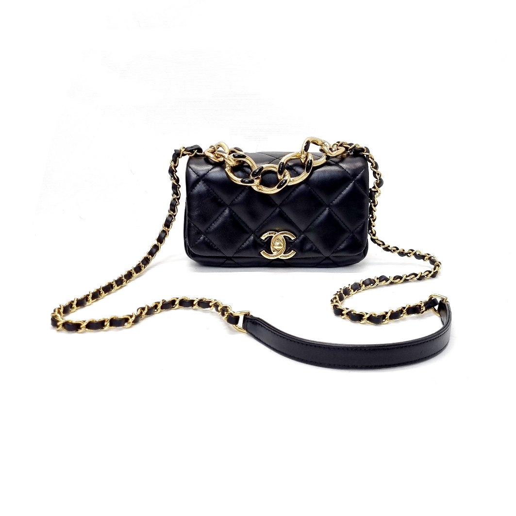 Chanel Mini Flap Bag Shiny Resistant Lambskin Leather Ghw (Black