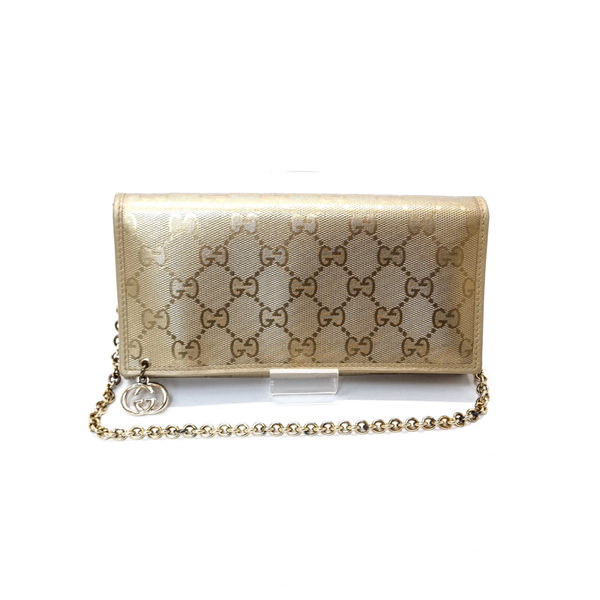 Gucci GG Imprime Canvas Wallet On Chain Ghw (Metallic Gold)