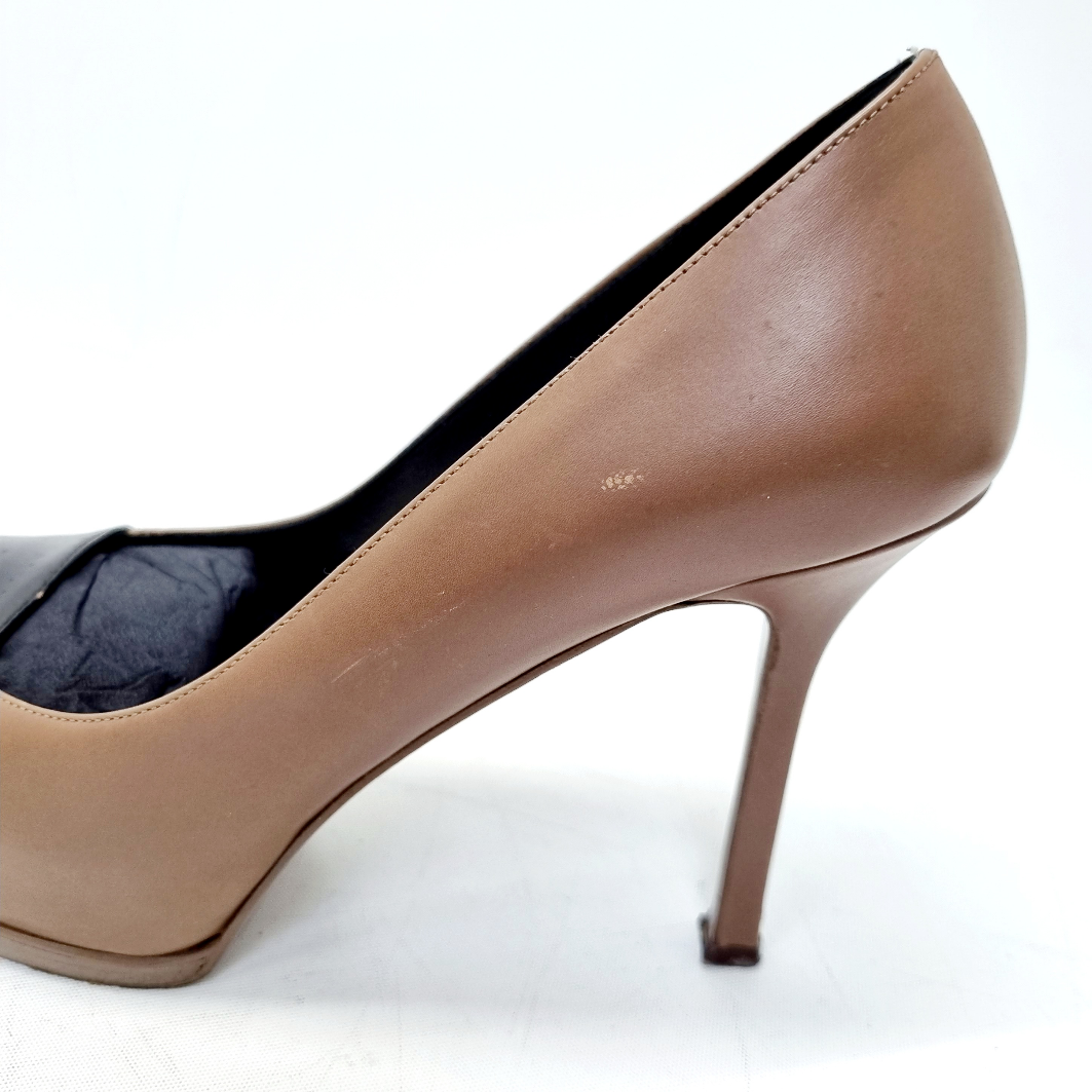 YSL Tribtoo Platform Pumps Patent Leather (Black/Brown)