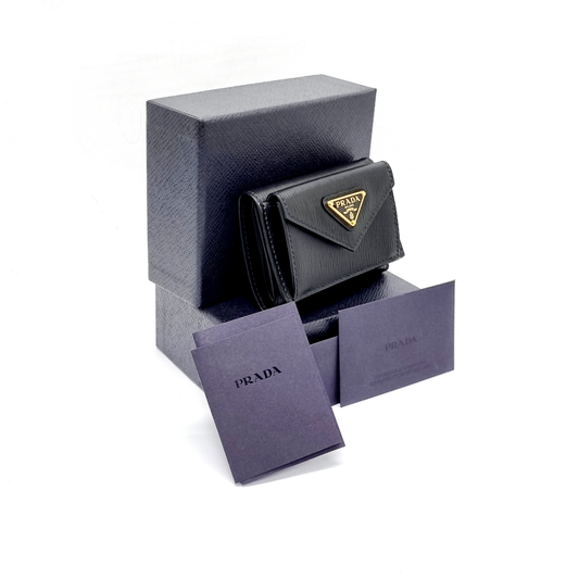 Prada 1MH021 Trifold Front Pocket Vitello Move Wallet Ghw (Black)