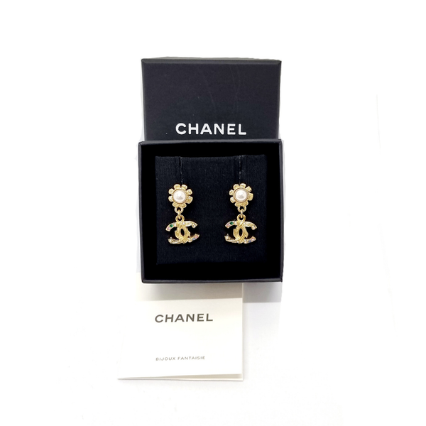 Chanel Earrings Pearl With CC Dangling Logo