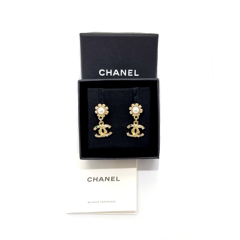 Chanel Earrings Pearl With CC Dangling Logo