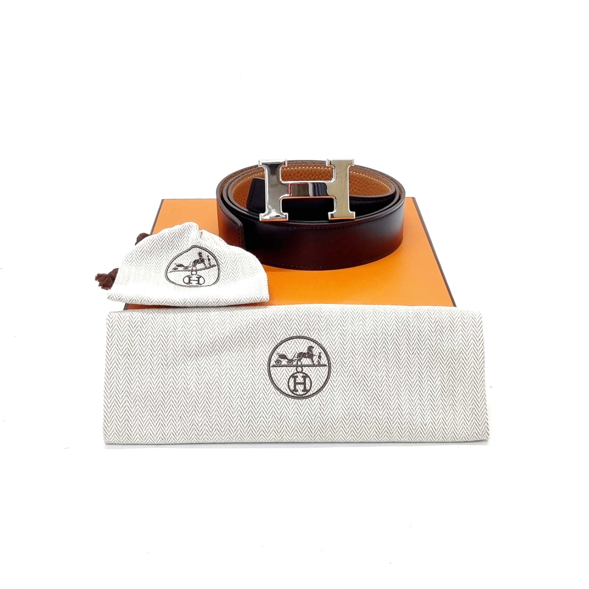 Hermes Constance Reversible Leather Belt Palladium Plated Hw (Black/Brown)