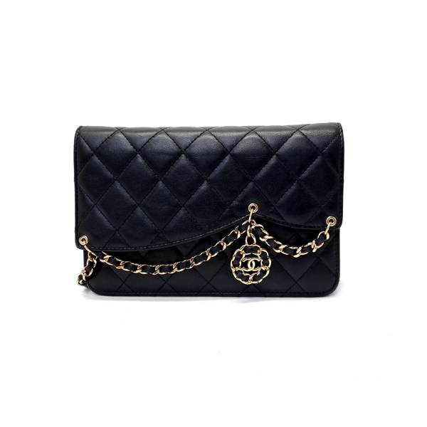 Chanel WOC CC Charm Lambskin Ghw (Black)