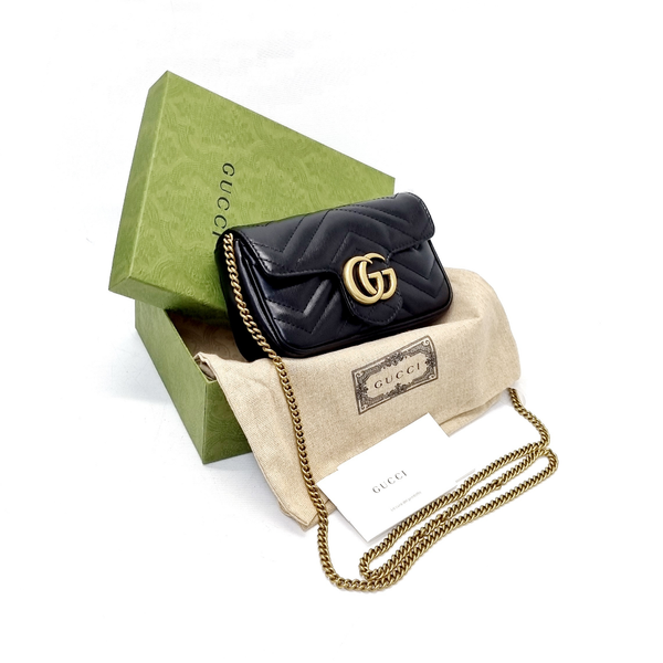 Gucci GG Marmont Matelasse Super Mini Flap Ghw (Black)