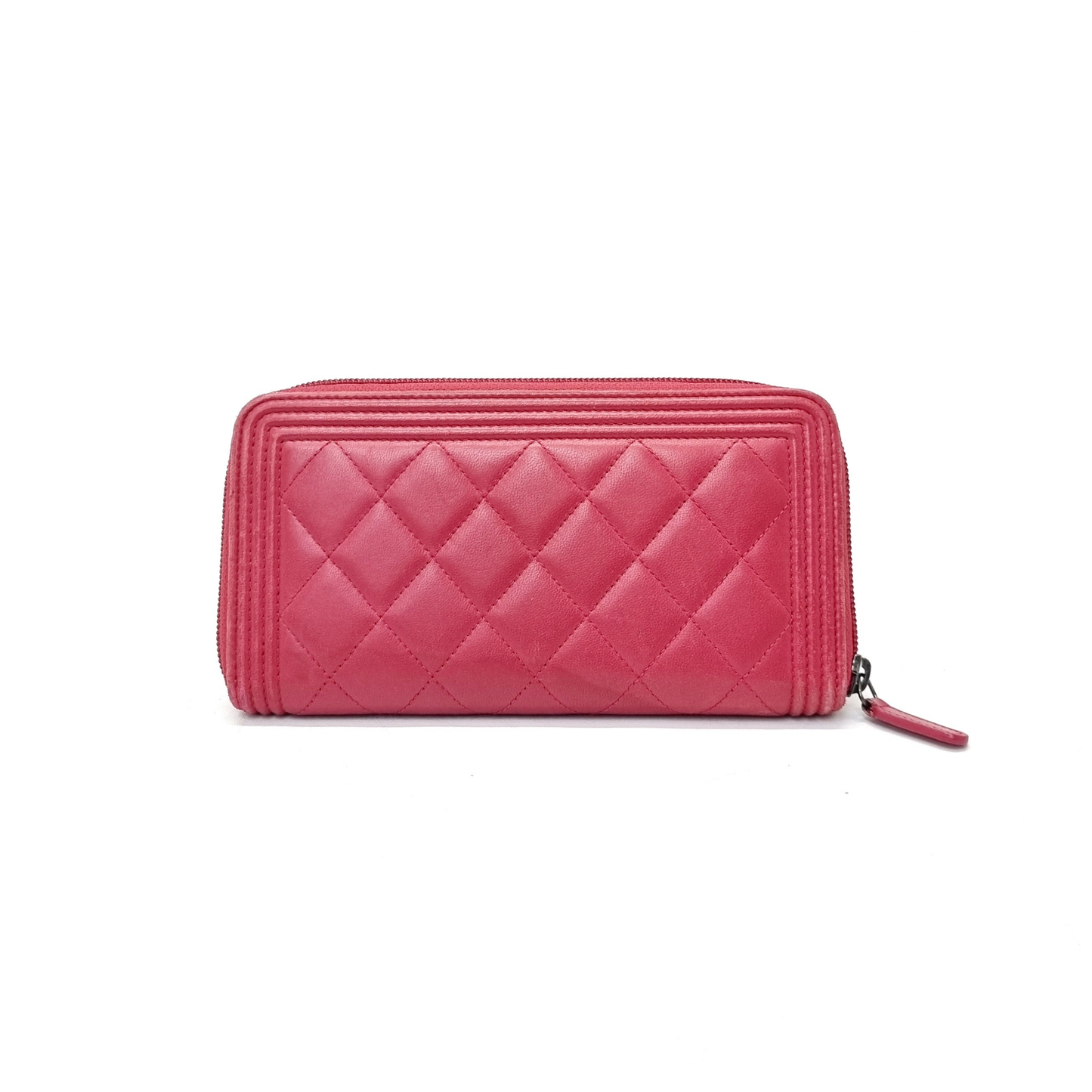 Chanel Boy Zippy Wallet Lambskin Shw (Red)
