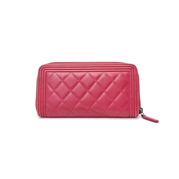 Chanel Boy Zippy Wallet Lambskin Shw (Red)