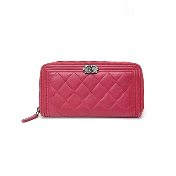 Chanel Boy Zippy Wallet Lambskin Shw (Red)