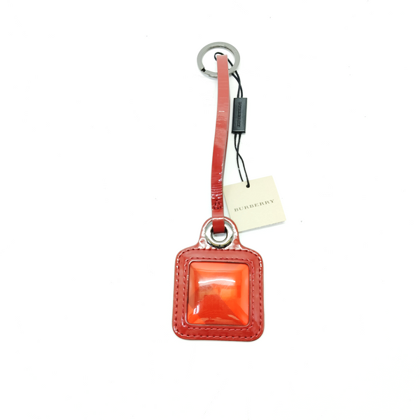 Burberry Charm Key Chain Patent Leather Rghw ( Red Checked/Maroon)