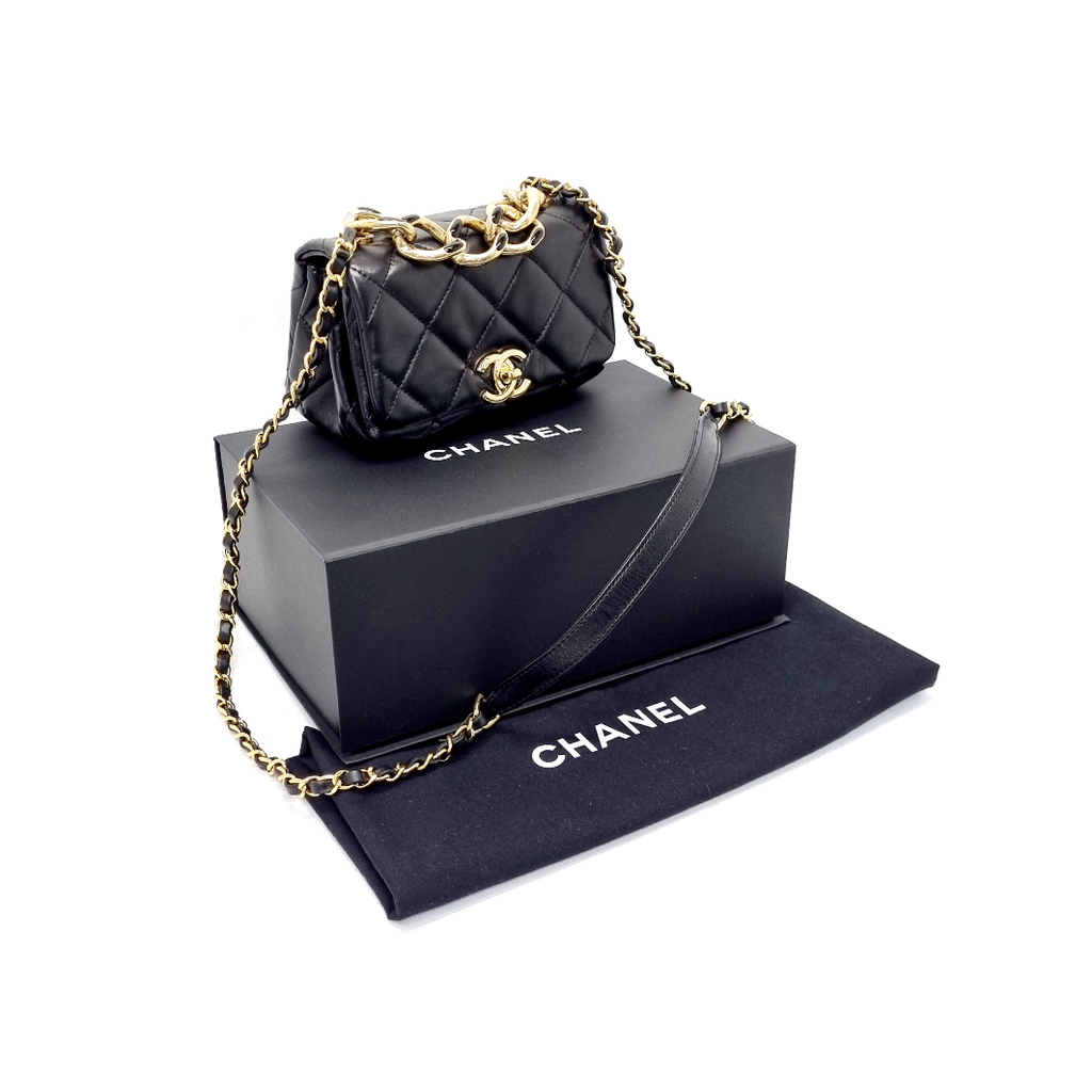 Chanel Mini Flap Bag Shiny Resistant Lambskin Leather Ghw (Black) –  ValiseLaBel