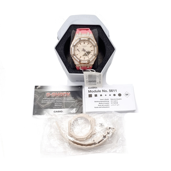 G-SHOCK Watch Casio Rose Gold Stainless Steel Case W/Pink Rubber Clip Strap