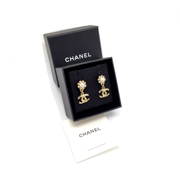 Chanel Earrings Pearl With CC Dangling Logo