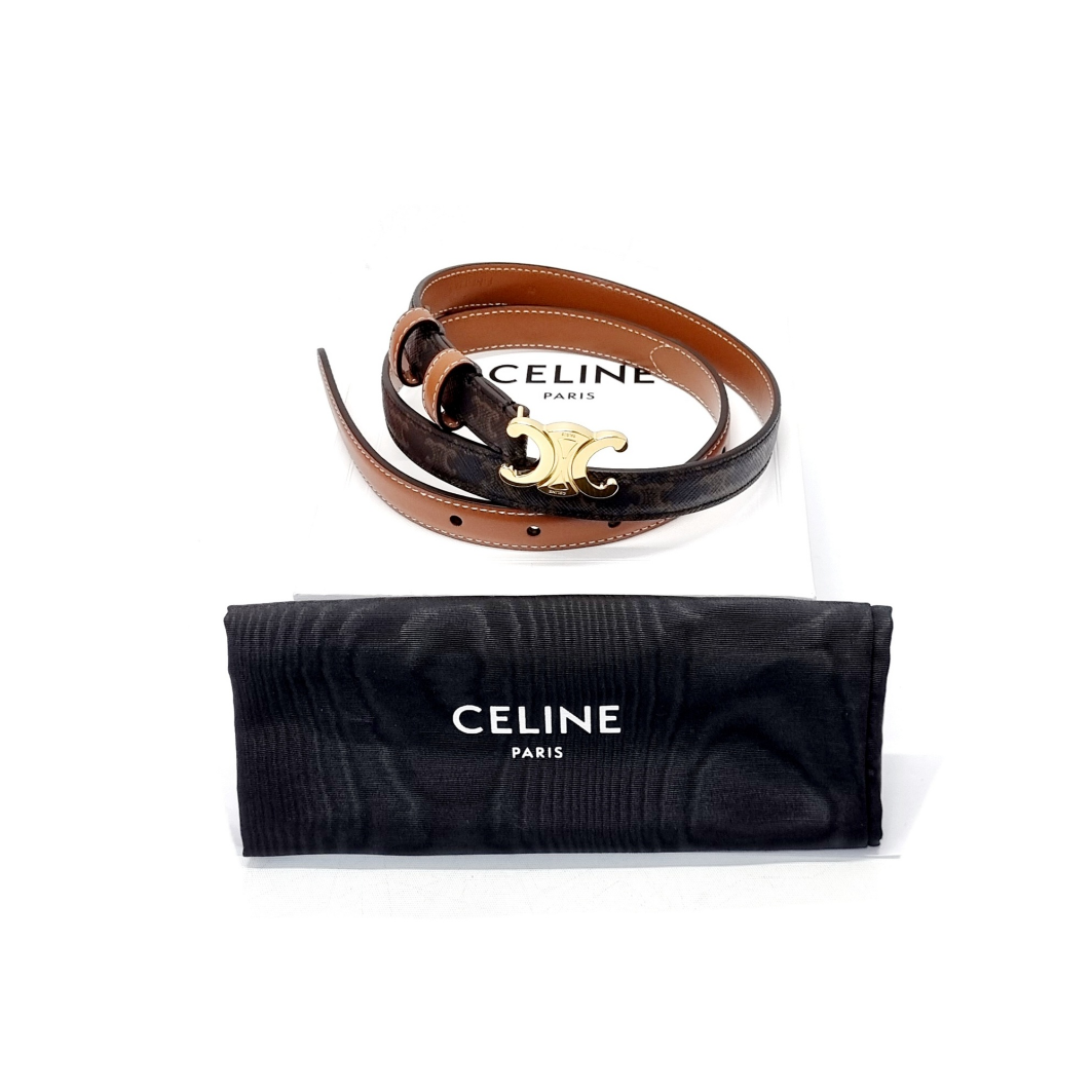 Celine Belt Small Triomphe Canvas Leather Ghw (Tan/Brown)