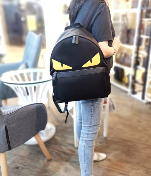 Fendi Backpack Bugs Nylon Leather Shw (Black)