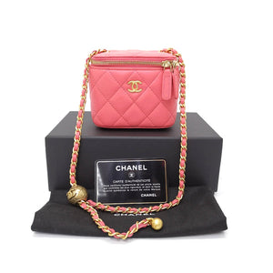 Chanel Vanity Small Classic Lambskin with Antique Ball Ghw (Coral Pink)