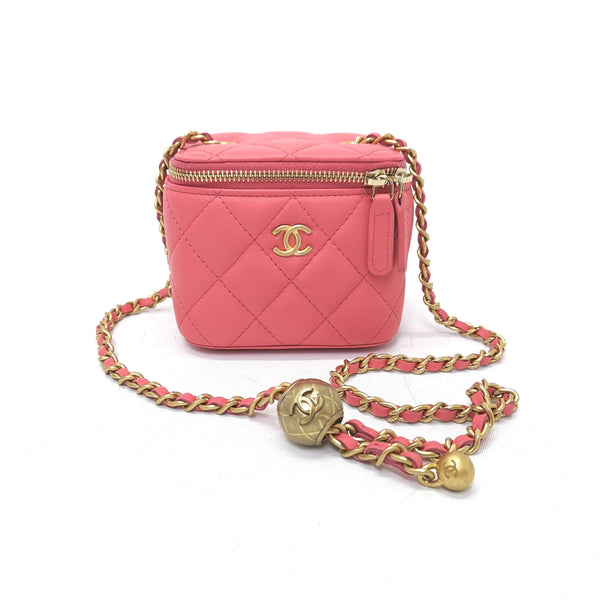 Chanel Vanity Small Classic Lambskin with Antique Ball Ghw (Coral Pink)